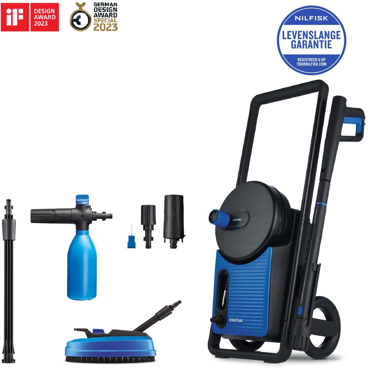 Nilfisk Excellent 160 – Krachtige hogedrukreiniger met 160 bar, metalen pomp, Power Schuimsproeier, Power Patio Cleaner en Click&Clean-systeem