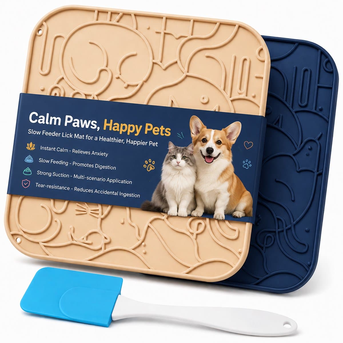BOTC Likmat Hond met Silicone spatulas - 3-Delig Likmat Voermat Hond - voermat - Slowfeeder Hond - Beige en Zwart