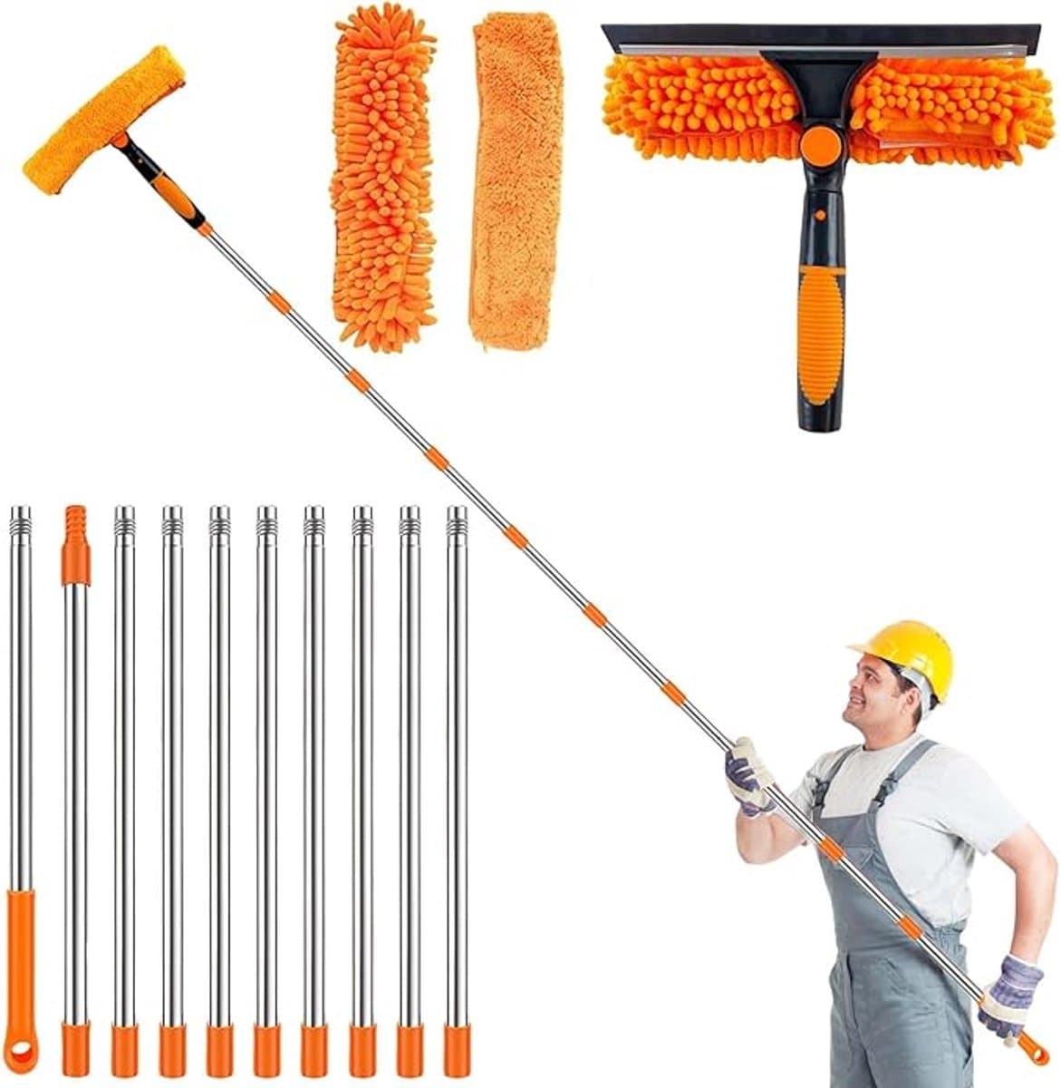 Raamwisser - Raamreiniger - trekker 40 cm met telescoopsteel 160-415 cm - Met Twee vervangende koppen