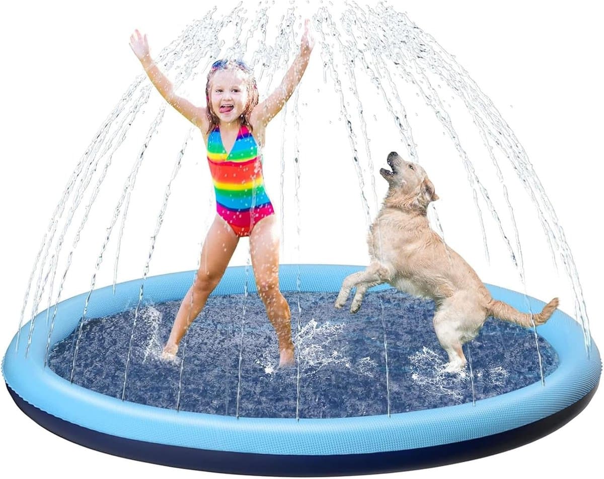 Hondenzwembad Met Sproeiers - Ø 100cm - Anti Slip Hondendouche - Bad voor Honden - Waterspeelgoed Hond - Fontein - Zwembad - Hondenbad - Fontein - Speelmat voor zomer, tuin, strand, achtertuin - Blauw