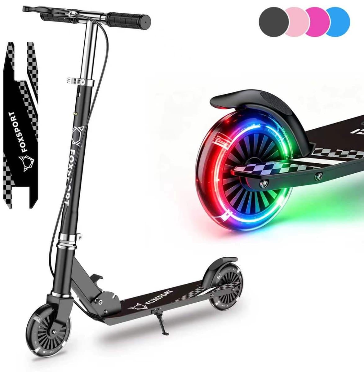 FOXSPORT Kinderstepjes - Kinderstep - Step - Kinderscooter - Draagkracht tot 100 kg - Kick Step - Voor Jongens en Meisjes - Vanaf 3-12 Jaar - Drie instelbare hoogte-opties - Zwart