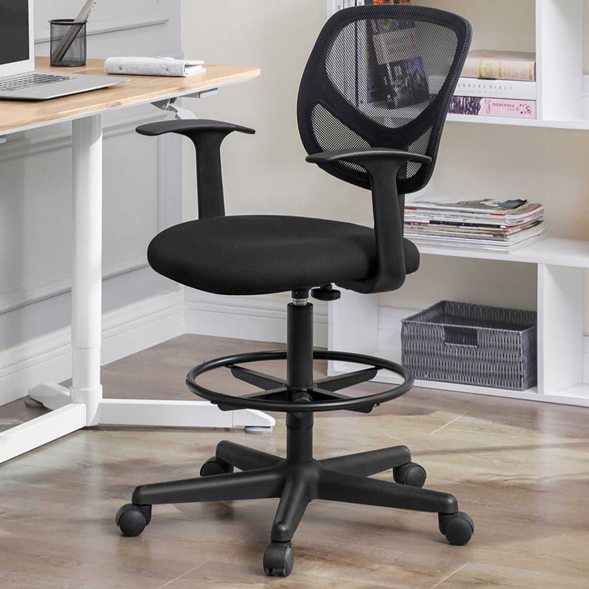 Ergonomische Bureaustoel Met Armleuningen, Hoogte 55-75 Cm, Capaciteit 120 Kg - Songmics - Bureaustoel - Zwart - Kunststof; Polyester