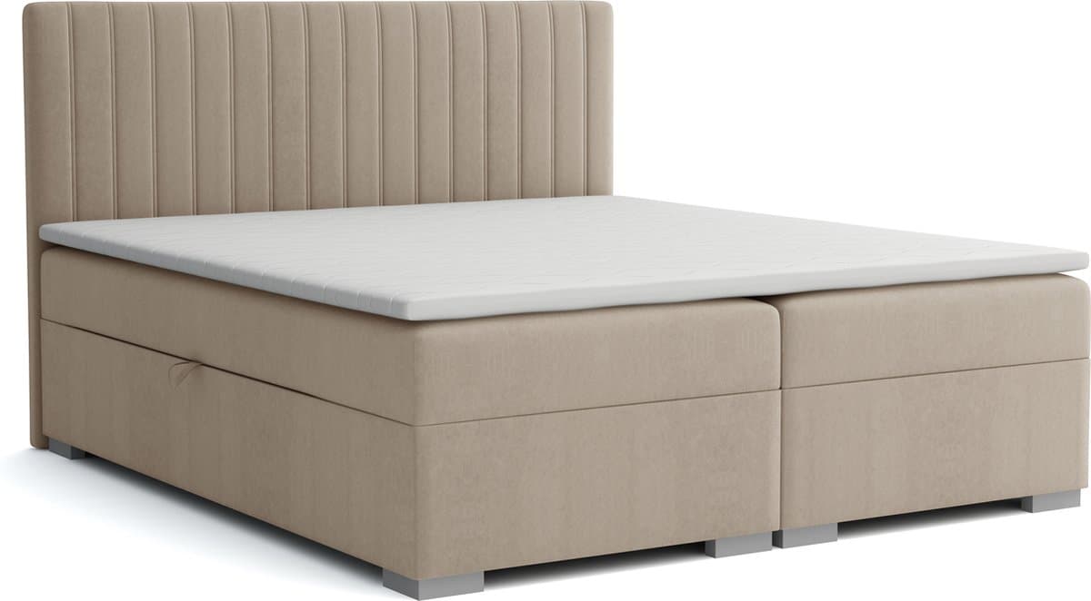 Meuba Home - Elysium Boxspring - Taupe - 180x200 - Stof - Met topper 8cm