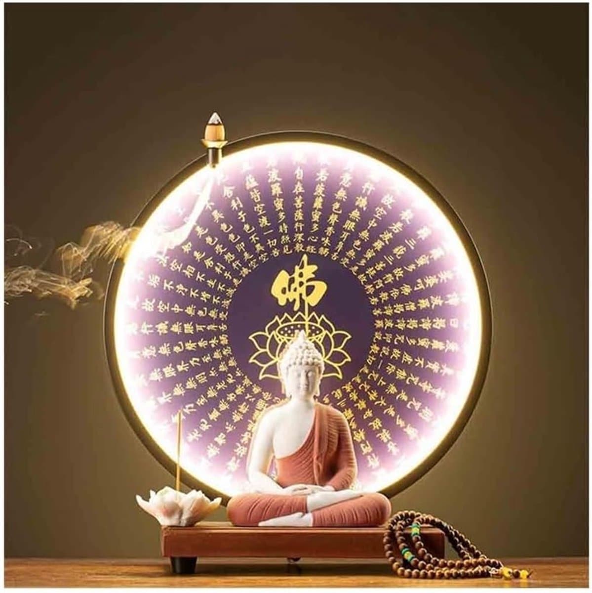 Keramisch Boeddhabeeld Ornament - Boeddha Decoratie - Huisdecoratie - Met Lichtring - 125x148x76 cm - Bruin