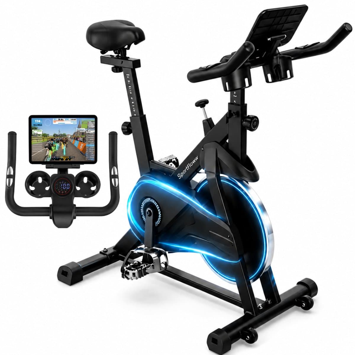 Sportfloww Hometrainer II - Fitness Fiets - Spinningfiets - 8KG Vliegwiel -Hartslagmeter - Incl App