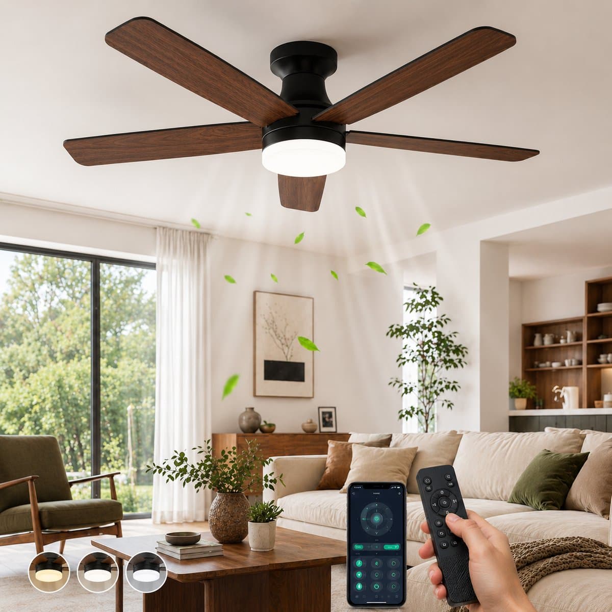 MUPOO Moderne Zwart plafondventilator met verlichting 106cm-Afstandsbediening en App-Stille &Zomer en Winterstand-Dimbaar& 6 Snelheden -ventilator lamp plafond Voor Slaapkamer Woonkamer-Multiplex Omkeerbare bladen