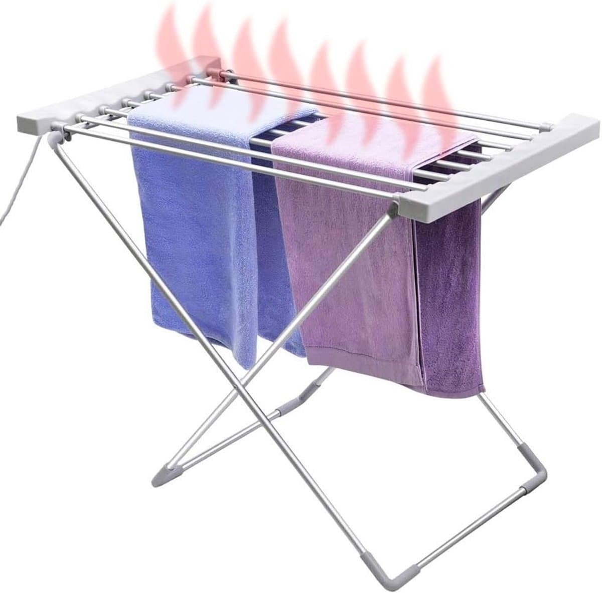 Elektrisch Droogrek - Kledingdroger - Snel Kleding Drogen - 8 Aluminium Staven - 94 x 74 x 50 cm - Grijs