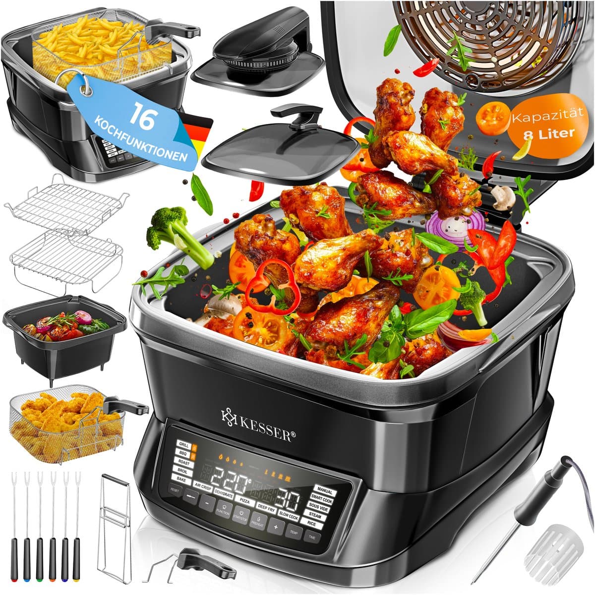 KESSER® Multicooker Airfryer 8L met 16 Kookfuncties Inclusief Stoomkoker, Rijstkoker, Grill Apparaat