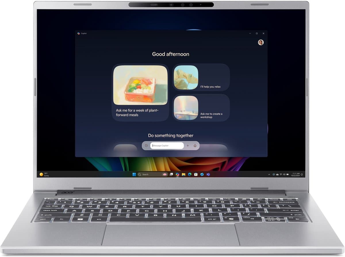 Acer Aspire 14 AI A14-61M-R329 AMD Ryzen AI 5 330 Laptop 35,6 cm (14") WUXGA 16 GB LPDDR5x-SDRAM 1 TB SSD Wi-Fi 6E (802.11ax) Windows 11 Home US International Zilver