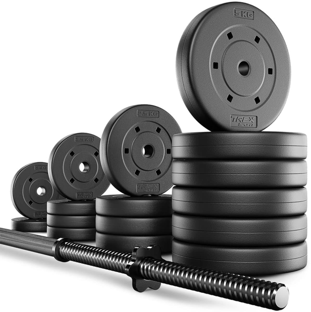 Trex Sport TX-055SG – Krachttraining Set – Fitness Set XXL – Rechte Stang 180 cm – Inclusief 55 kg Bitumen Schijven – Ø 25 mm