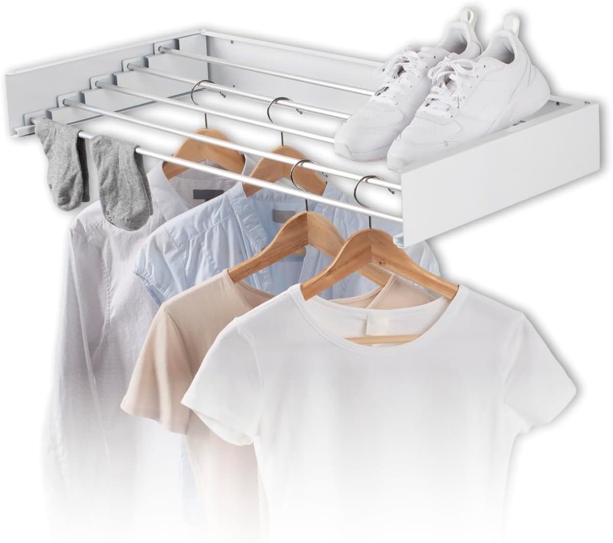 Wanddroger - Uittrekbaar droogrek - Kleding drogen - Ruimtebesparend inklapbaar - 4 meter drooglengte - Wit