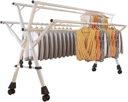 Productfoto van Wasrek Droogrek - Kledingdroger Opvouwbaar - Kleding Drogen - Verstelbare Lengte - 160cm - Zilver