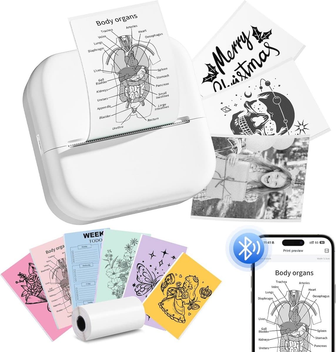 Draagbare Mini Printer - Bluetooth Thermische Stickerprinter voor Telefoon met Papierrol voor Foto's, Notities, Dagboeken en DIY