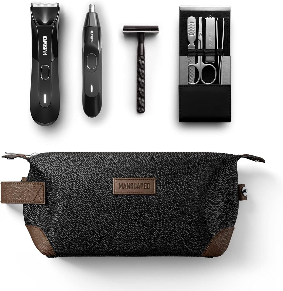 Complete Verzorgingsset voor Mannen - Elektrische Trimmer, Neus- en Oorhaartrimmer, Luxe Nagelset en Toilettas - afbeelding 1
