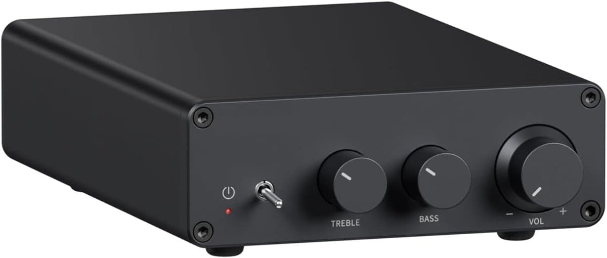 Mini Versterker - Versterker HiFi - Digitale Audio Ontvanger - voor Passieve Home Luidsprekers - met Treble - Bass Controle - 2 Kanaals - 600W - 230V - RCA - 20Hz-40kHz - 90 dB - 10.5 x 14.2 x 4 cm - Zwart