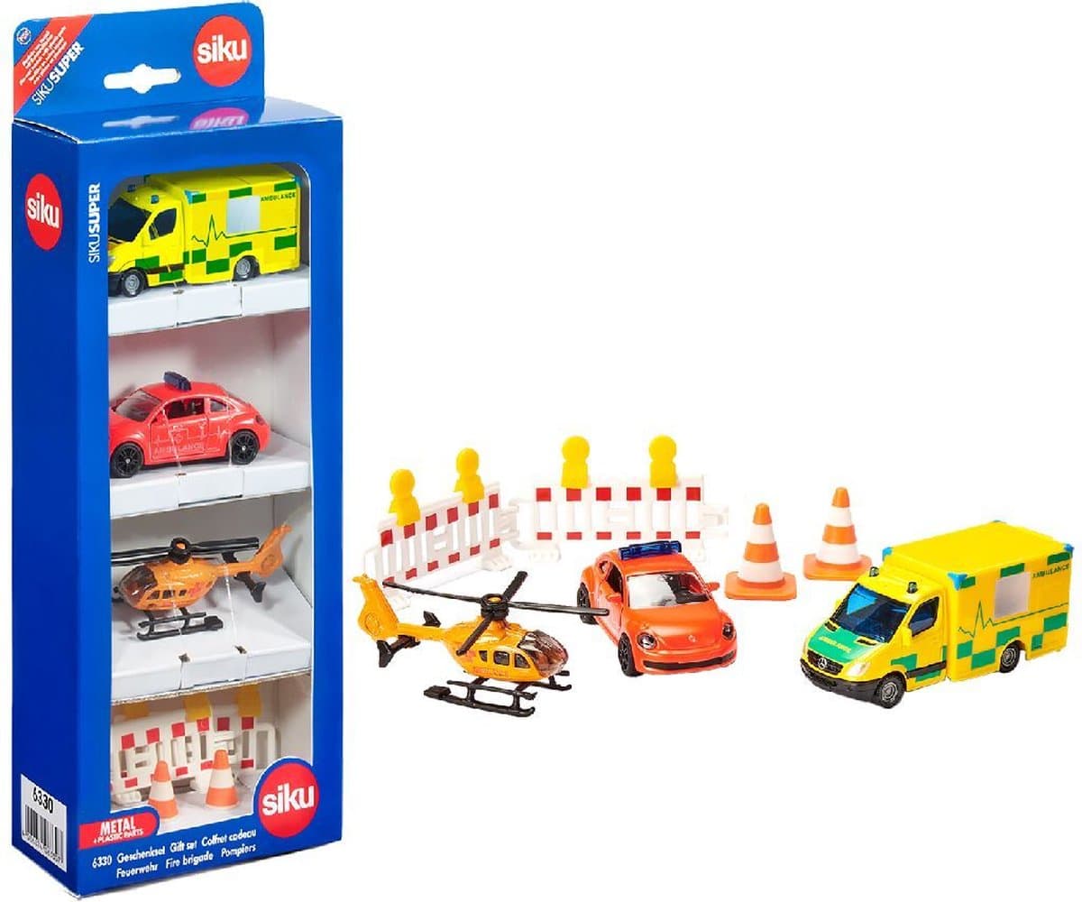 SIKU Super Redding geschenkset: VW Beetle, Mercedes Sprinter + helikopter - afbeelding 1