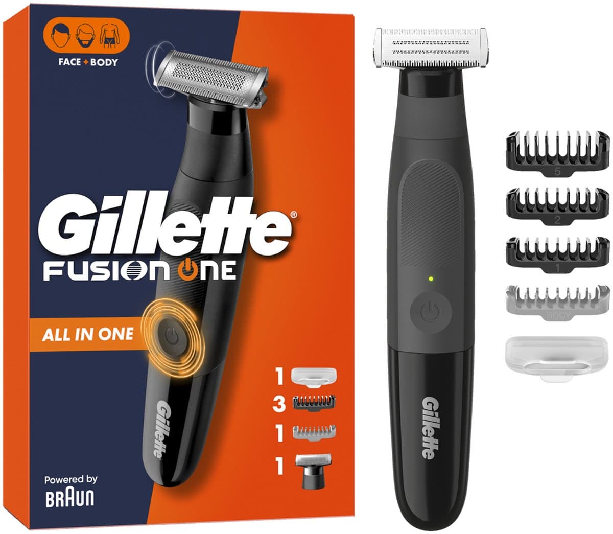 Gillette Fusion One Hybride Baardtrimmer & Scheerapparaat + 5 hulpmiddelen en accessoires