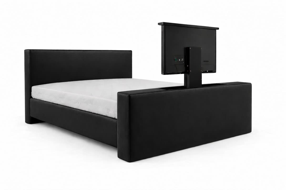 Boxspring TV-Lift Sofia Élite – 2-Persoons – 180x200 cm – Gitzwart lederlook