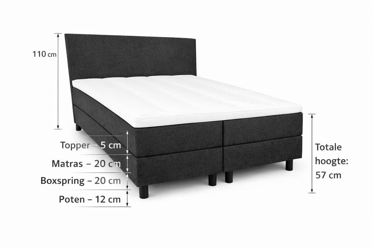 Boxspring SleepEase - 180x200 Compleet - Antraciet Glad - Golden Matrassen Zeeland