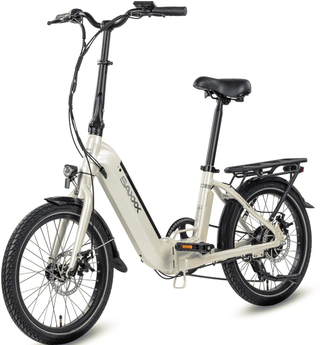 SAXXX Foldi Comfort - Elektrische Fiets - 95% Vooraf Geassembleerd Vouwfiets - 410Wh uitneembare accu - 80 km Actieradius - Shimano Nexus 7-versnellingssysteem - Achterwielmotor 250W - 20 x 2.3" CST - Mechanische schijfrem - Wit