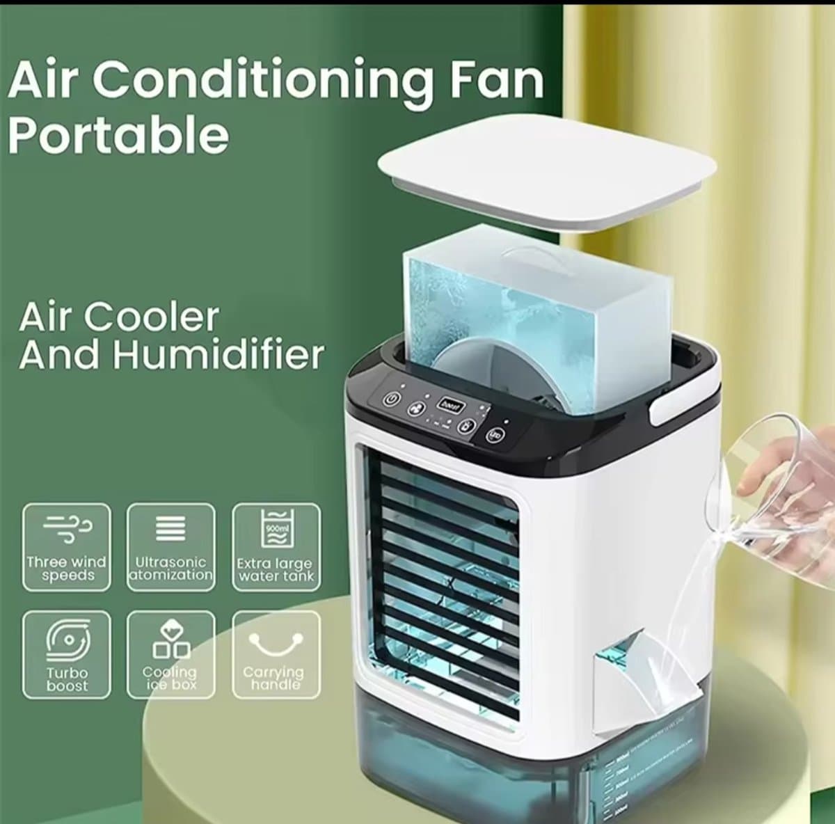 Aircooler - Airco - 12Watt - Koelventilator - Ventilator - Bevochtiger met Sprayfunctie - Mini - Voor Slaapkamer of Bureau - 900 ml Grote Watertank - Met 5v USB - Ijsmachine - Mobiele Airco - Luchtkoeler