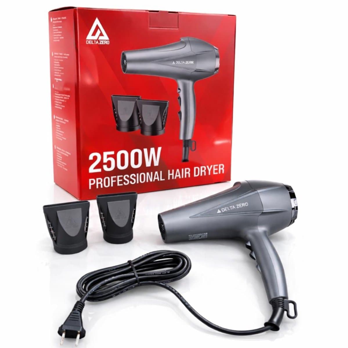 DELTAPRO Professionele Föhn 2500W – Krachtige AC Motor – 2 Snelheden – 3 Warmtestanden – Cool Shot – Inclusief 2 Blaasmonden