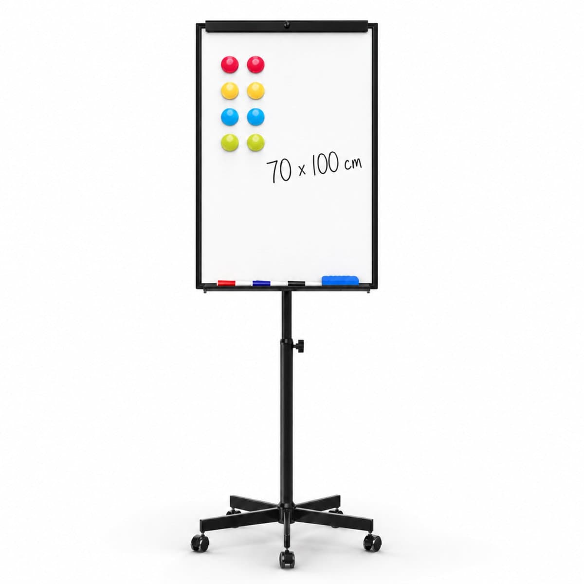 ACAZA Flipover - Verrijdbaar Whiteboard - 70 x 100 cm - Inclusief 8 Magneten, 4 Stiften, Wisser en Pennenbakje - Magnetisch Whiteboard - Verstelbaar Bord van 180 tot 210 cm - Inclusief Papierklem en Uitschuifbare Armen