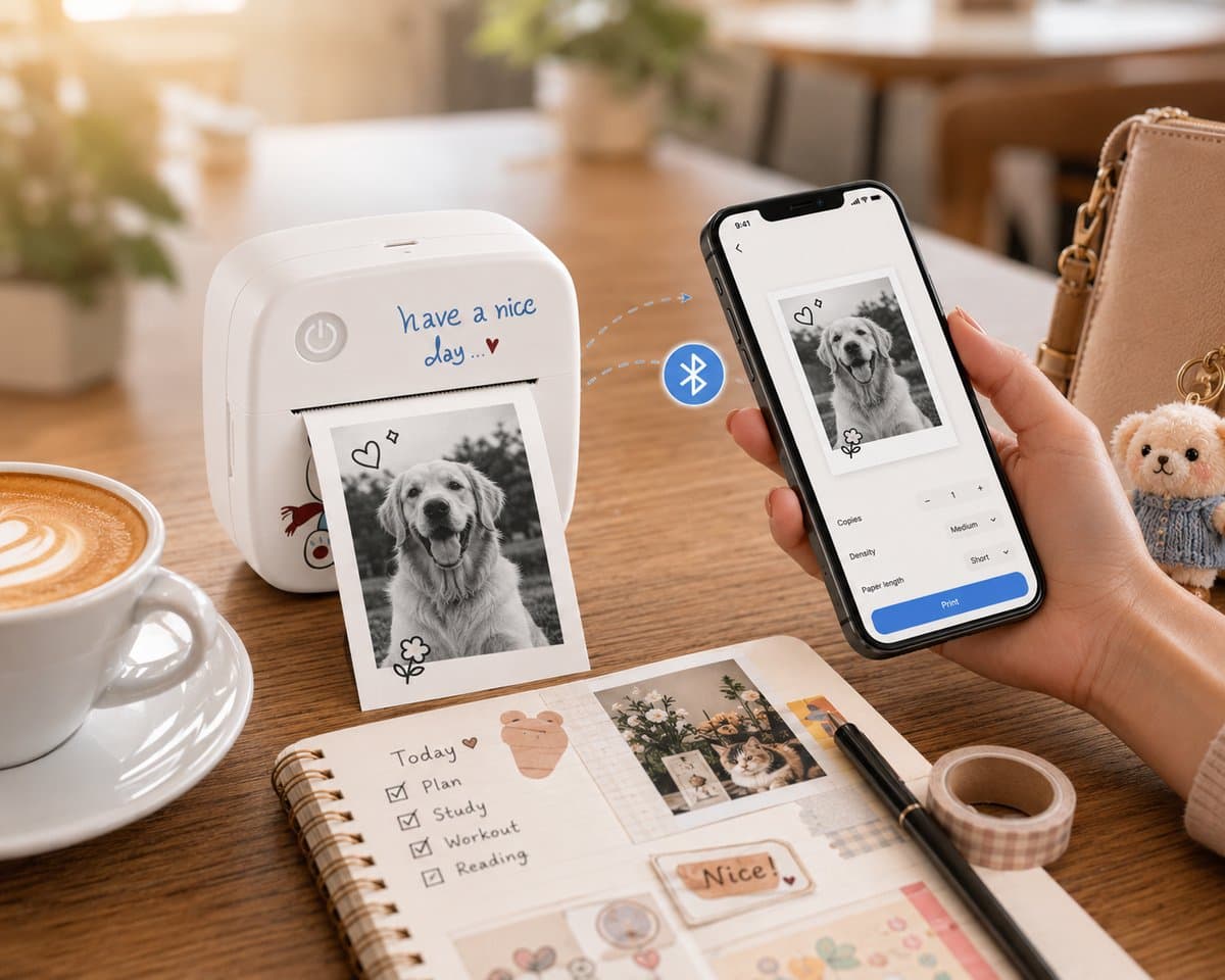 Picoo mini bluetooth thermische printer met 14 rollen – Draadloze sticker- en Labelprinter voor Foto’s, Notities, Studie, Organisatie & DIY