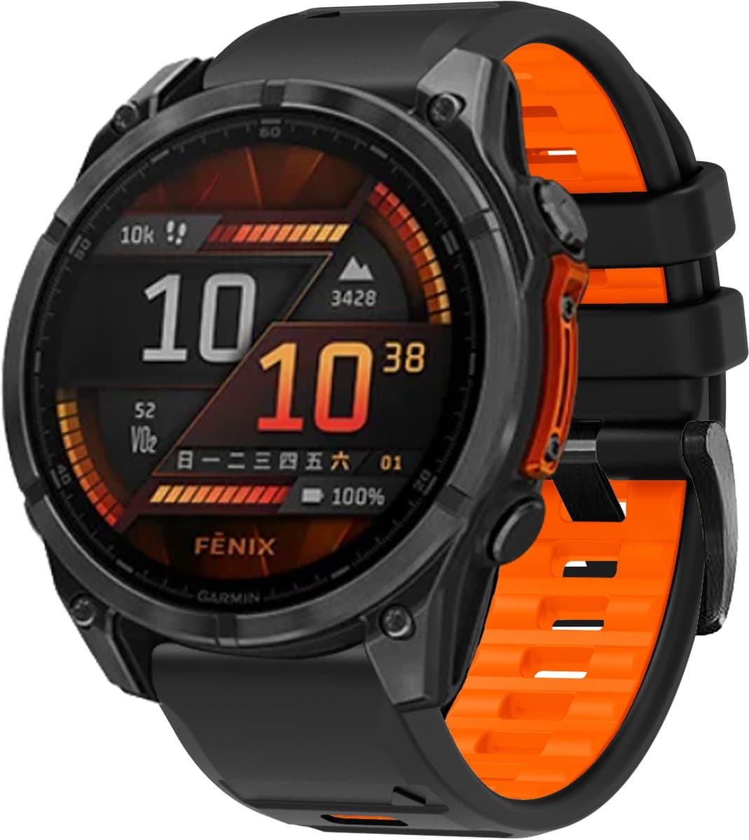 Stravo Dubbelkleurige Siliconen bandje in Fenix 8 Stijl voor Garmin Fenix 5s - Plus & Sapphire - Fenix 6s - Pro & Sapphire - Garmin Fenix 7s / Fenix 8 - 43mm - Quickfit 20 / 20mm band voor Garmin smartwatches - Horlogebandje - Zwart/Oranje - afbeelding 1