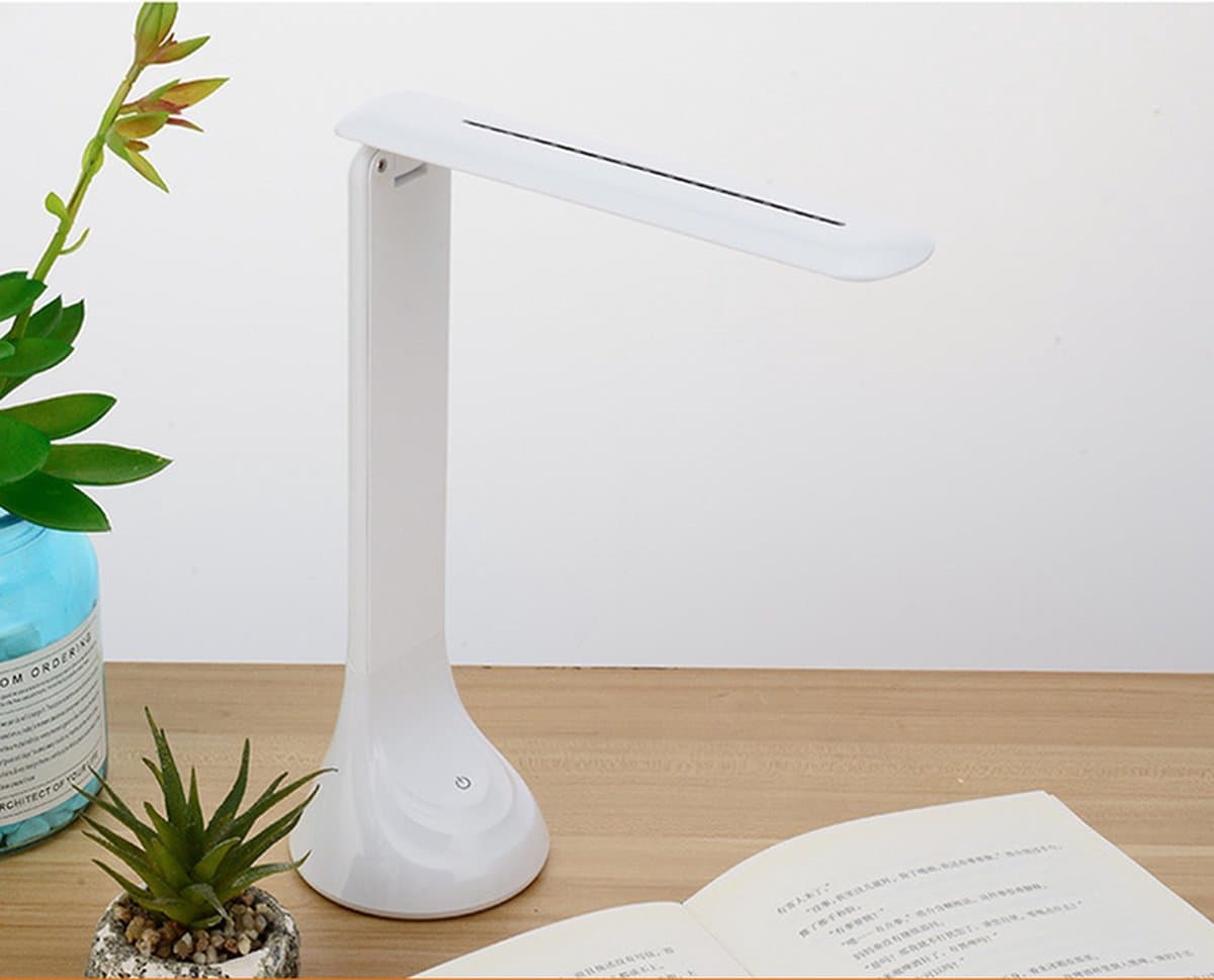 Opvouwbare Bureaulamp - Touch aan/uit knop - 3 Standen - COB - Dimbaar - Inklapbaar - Op Batterij OF Usb (Inclusief USB Kabel) - Wit - Fraai Design - - afbeelding 1