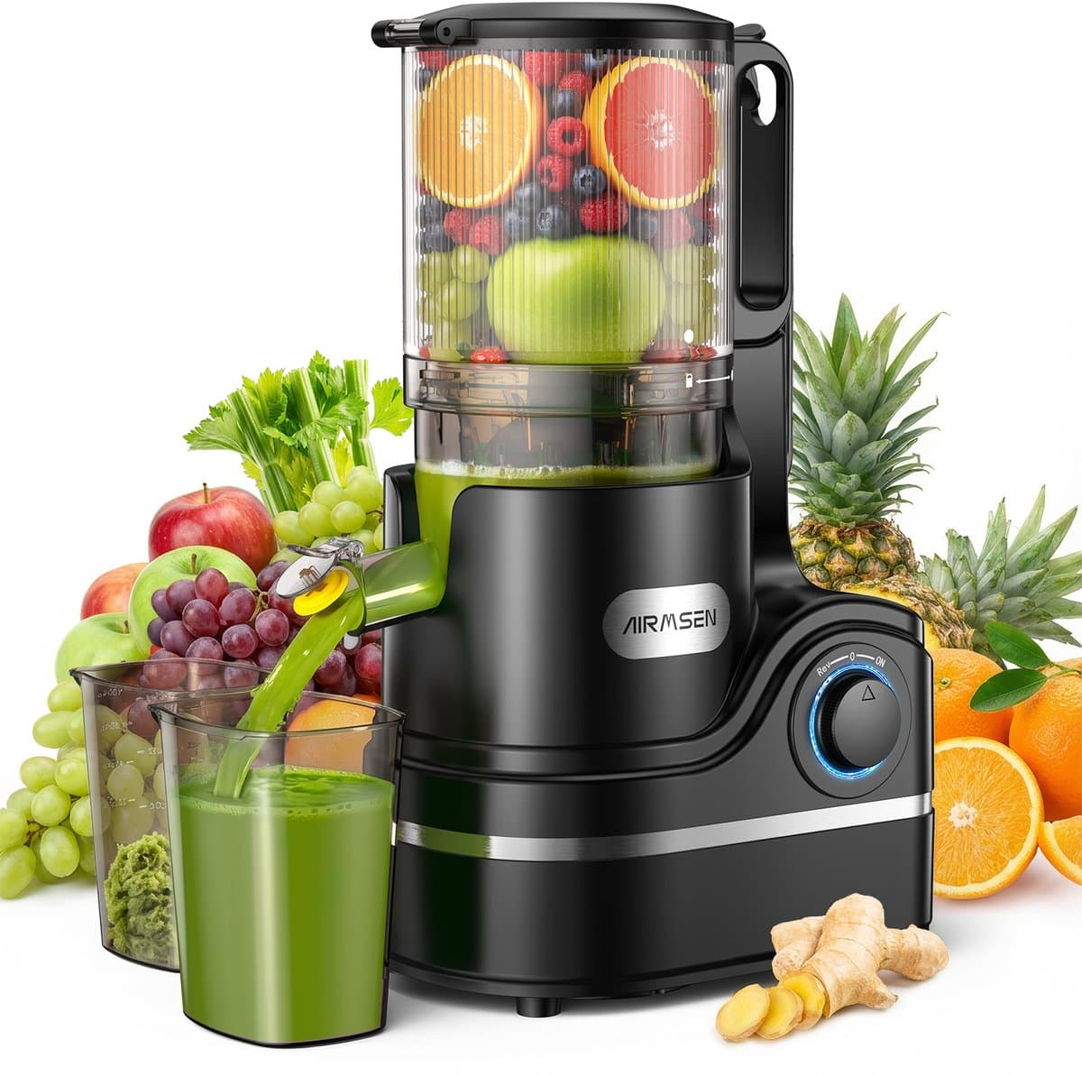 AIRMSEN Slowjuicer: Brede vulschacht, geen zeef, makkelijk schoon