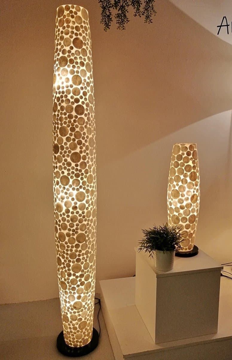 Staande lamp Decoratie Vloerlamp Handgemaakt woonkamer slaapkamer Design parelmoer coins white shell capiz parelmoer schelp 150 cm