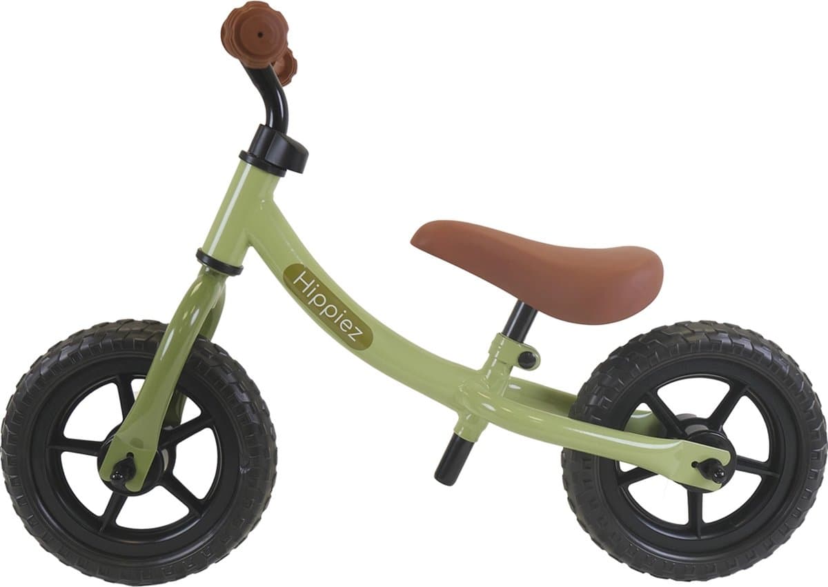 Hippiez Metalen Loopfiets Worker Old Green vanaf 2 jaar - Groene Loop Fiets - Verstelbaar Zadel en Stuur - Voor Jongens en Meisjes - Compact en Veilig - Lage Instap