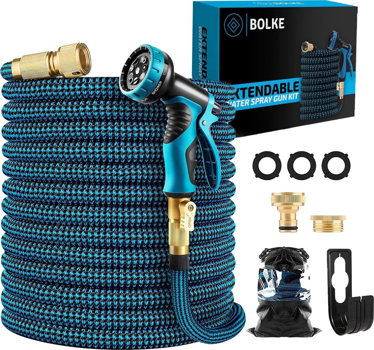 Bolke Tuinslang Uitrekbaar 50 Meter - Flexibele Tuinslang met Koppelingen & Sproeier - Magic Hose Tuin