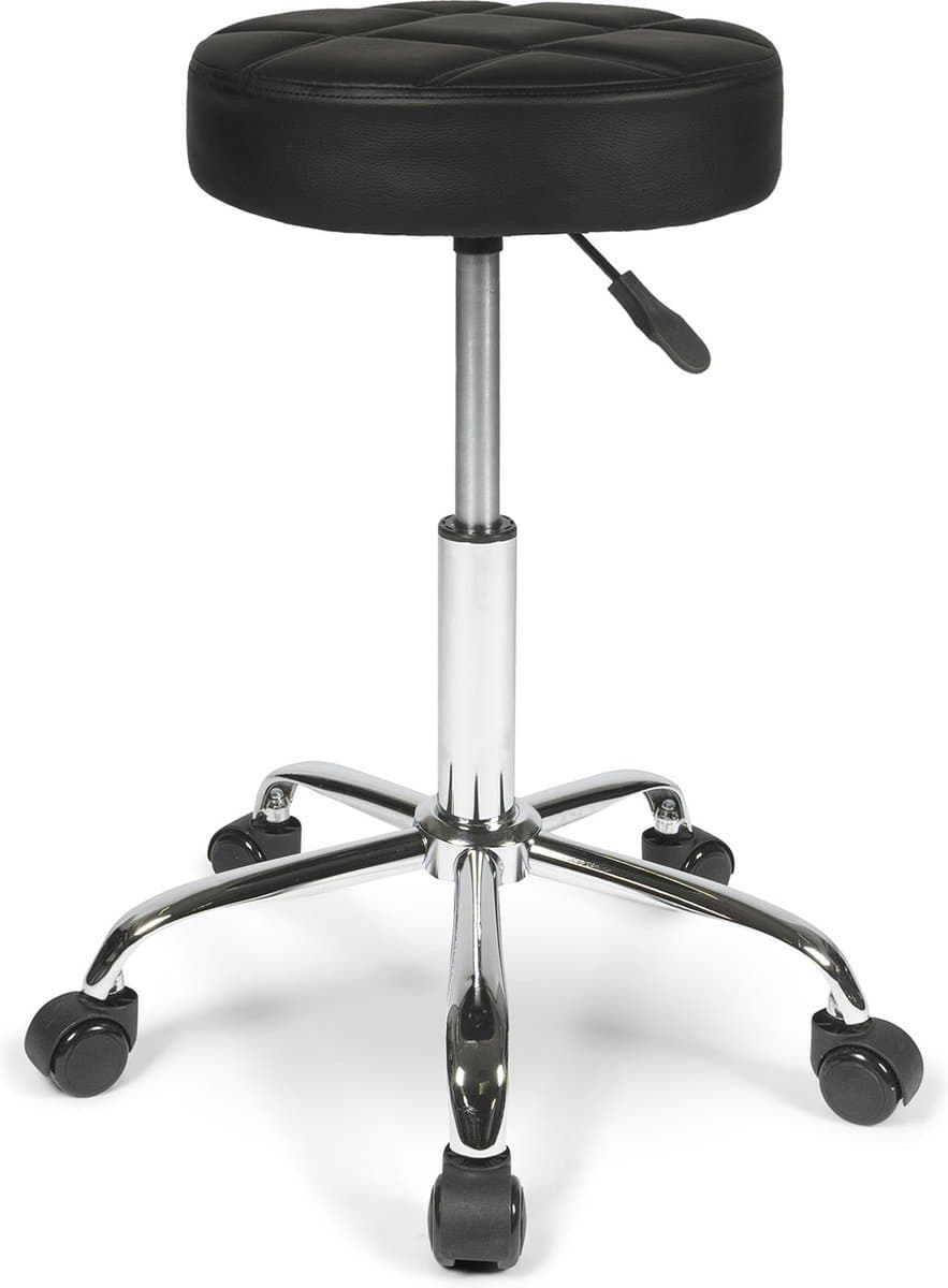 Dunimed Luxe Tabouret - Werkkruk met Wielen - Ergonomische Kruk - Kapperskruk - In Hoogte Verstelbaar - Zwart - afbeelding 1