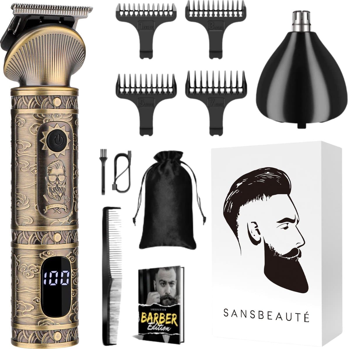 Sansbeauté 2-in-1 Baardtrimmer Mannen - Trimmer voor Baard en Lichaam - Incl. 2 opzetstukken - Bodygroomer Mannen - Bodytrimmer Heren - Haar trimmer - Tondeuse - 0.5-15MM - Neus en Oor - Trimapparaat - Baard Machine