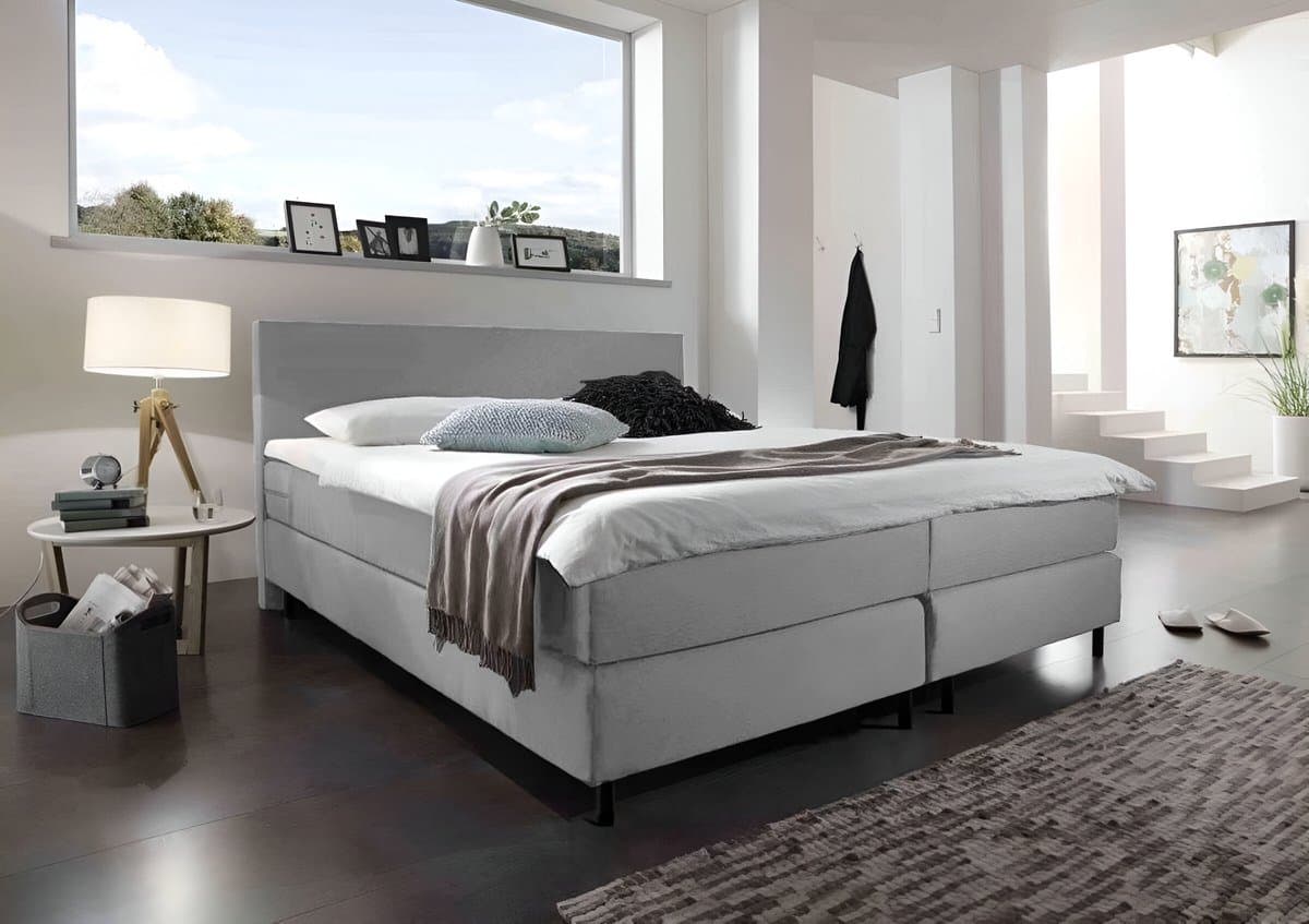 Beddenbriljant Boxspring Bravo - 160x200 - Grijs - Bonellvering - Stof - Inclusief Topper - Bed compleet