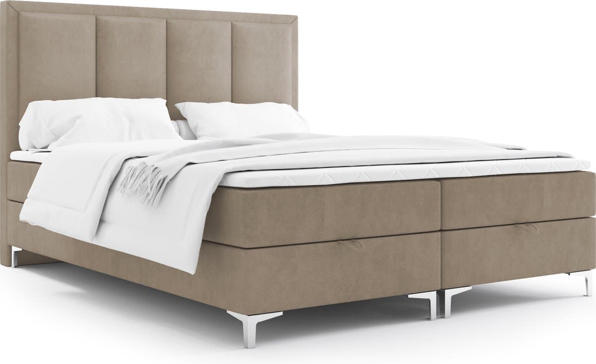 Meuba Home - Jersey Boxspring - Taupe - 160x200 - Stof - Met topper 8cm