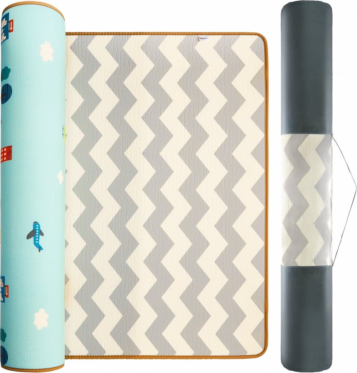 Mamabrum Baby Kruipmat Baby Tapijt Speelmat, 150 X 180 X 2,0 Cm, Niet-Giftige Vloermat Verdikte Vergrote Schuimmat Opgerold Waterdicht Antislip Draagbaar, Weg En Zigzag