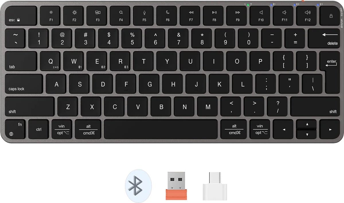 Meetion iKey K210MW - Draadloos Compact Toetsenbord - 78 Toetsen - 2.4 GHz + Bluetooth - Stil Scissor-Switch - Oplaadbaar - Mac / Windows - Zwart
