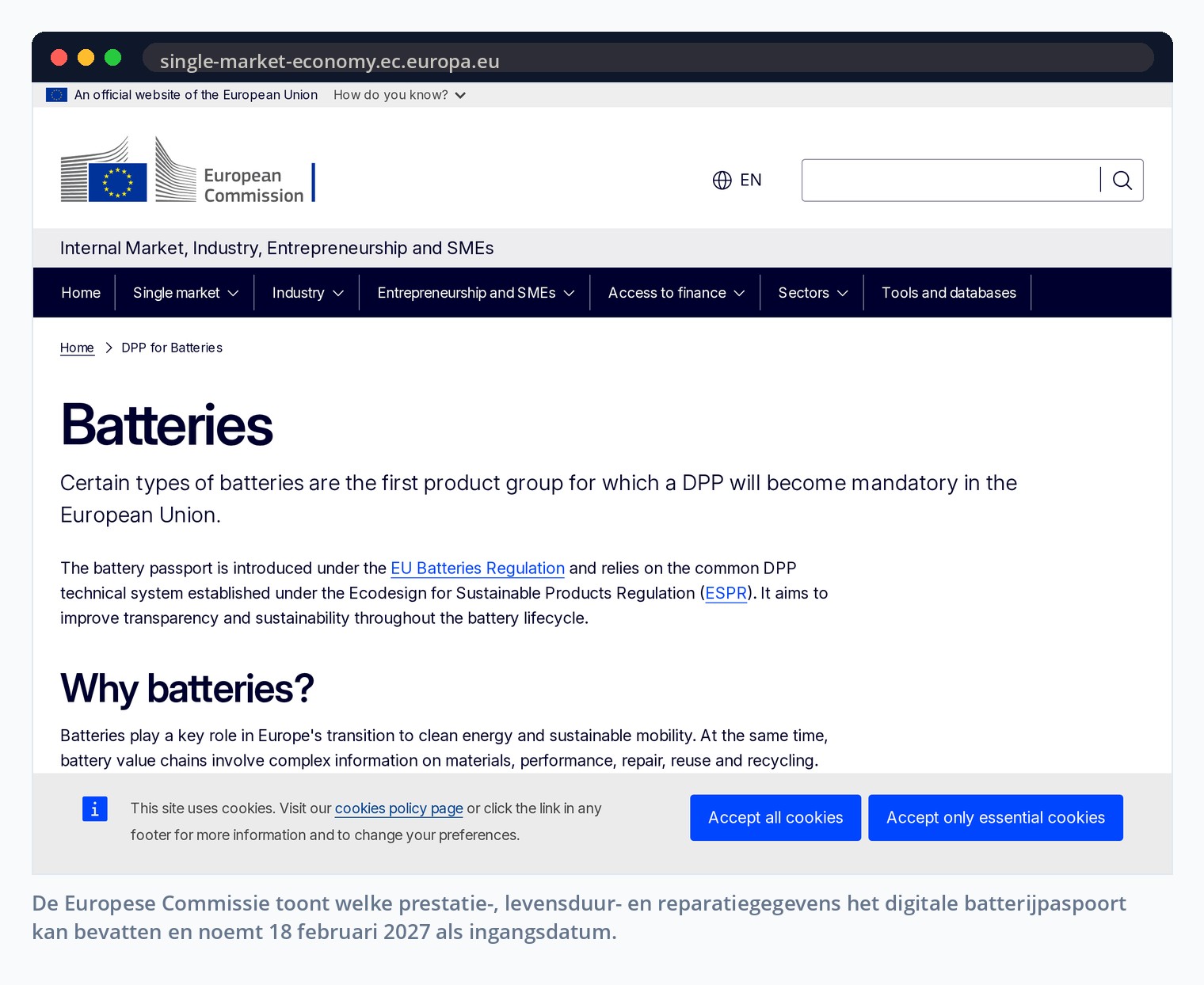 De Europese Commissie toont welke prestatie-, levensduur- en reparatiegegevens het digitale batterijpaspoort kan bevatten en noemt 18 februari 2027 als ingangsdatum.