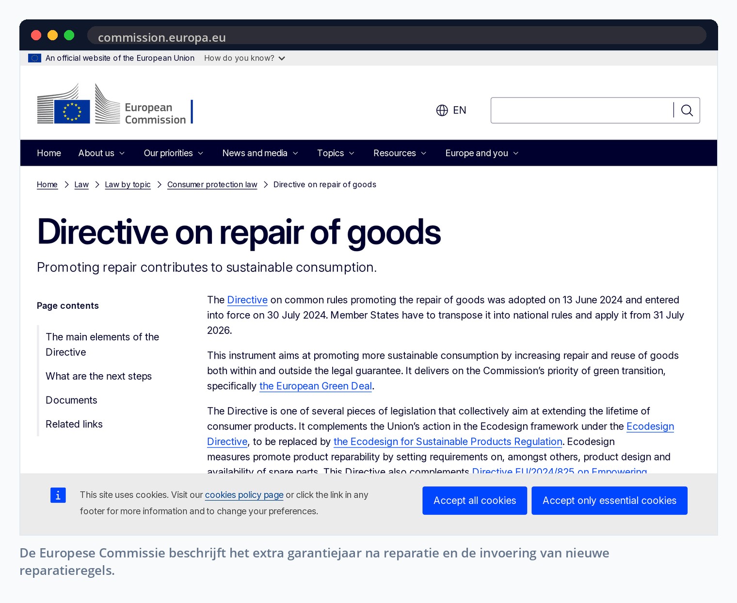 De Europese Commissie beschrijft het extra garantiejaar na reparatie en de invoering van nieuwe reparatieregels.
