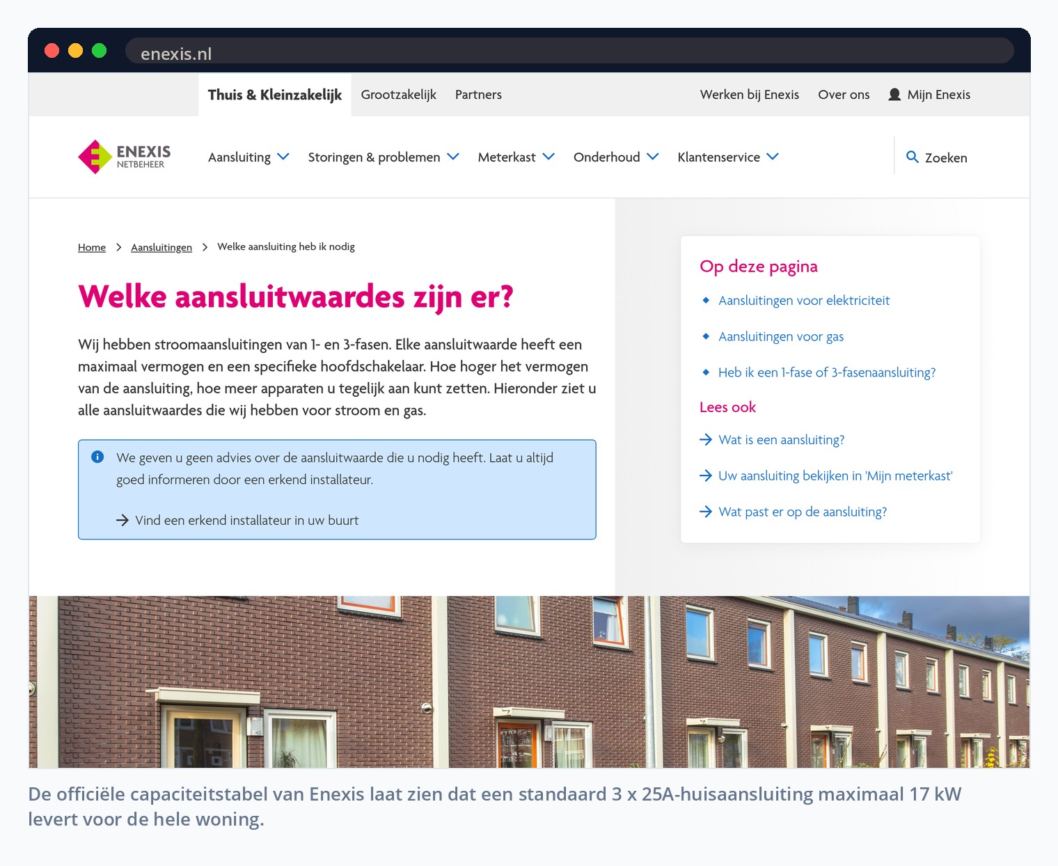 De officiële capaciteitstabel van Enexis laat zien dat een standaard 3 x 25A-huisaansluiting maximaal 17 kW levert voor de hele woning.