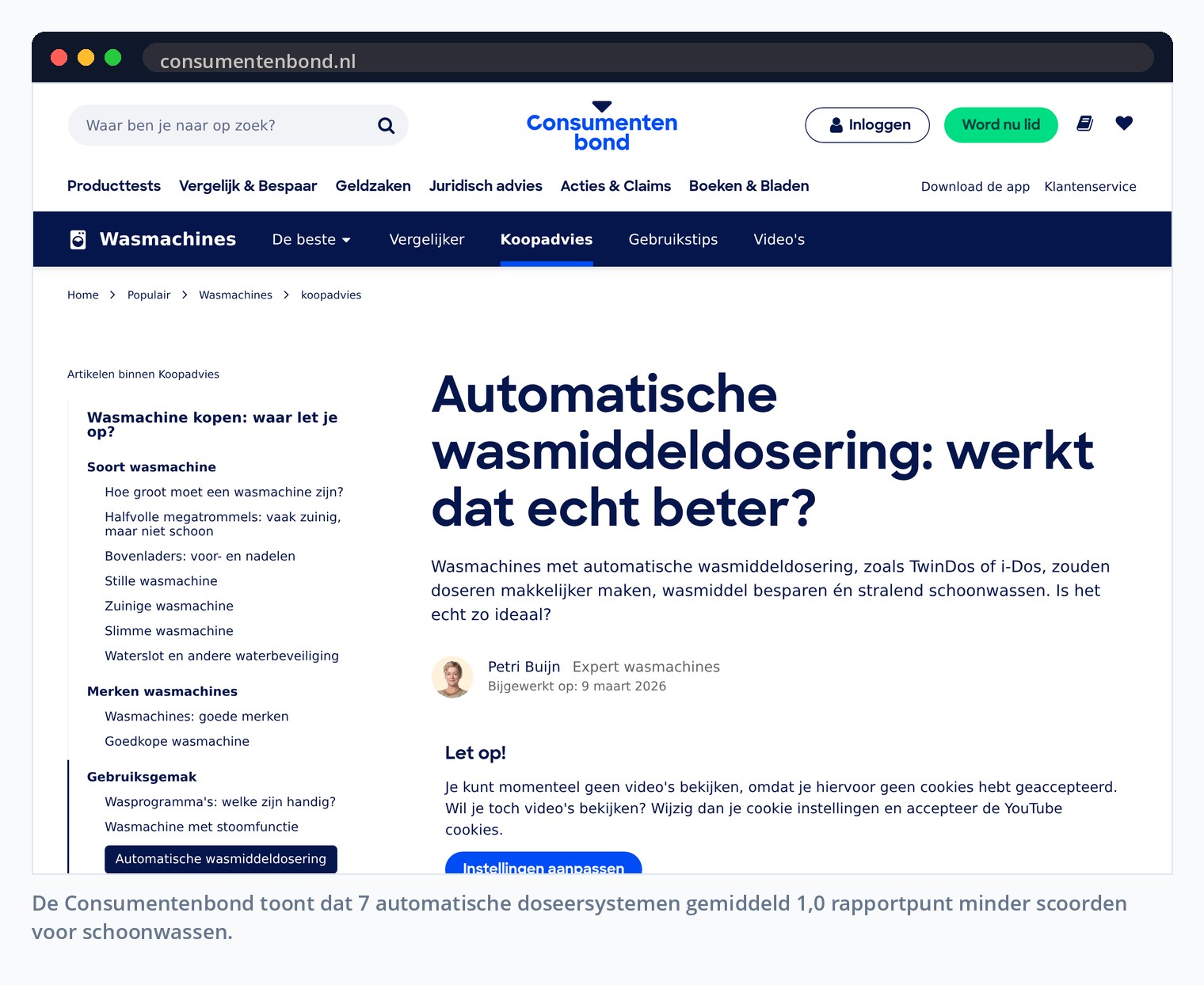 De Consumentenbond toont dat 7 automatische doseersystemen gemiddeld 1,0 rapportpunt minder scoorden voor schoonwassen.